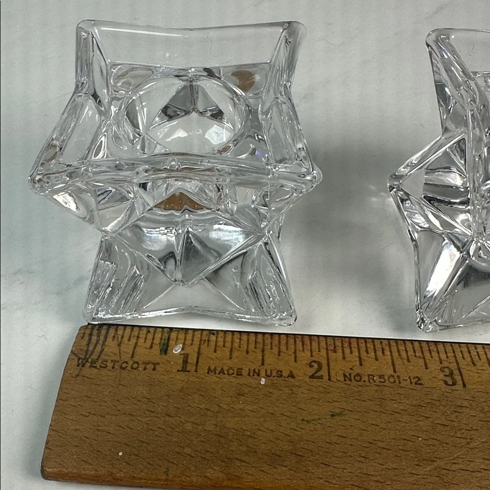SET OF 2 VINTAGE LEAD CRYSTAL STAR CANDLE HOLDERS